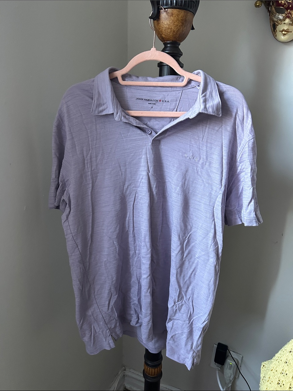 John Varvatos Light Lavender Polo Shirt - Men's Casual Short Sleeve
